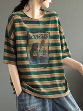 Load image into Gallery viewer, Women Summer Casual Stripe Cartoon Print Cotton Shirt