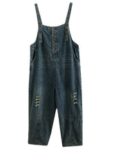 Load image into Gallery viewer, Women Summer Retro Frayed Solid Loose Denim Jumpsuits