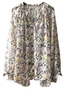 Women Summer Artsy Floral V-neck Loose Shirt