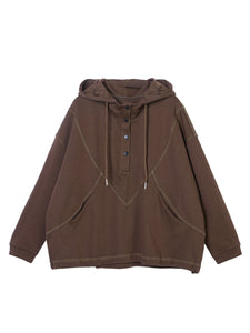 Plus Size Women Autumn Casual Solid Stitching Hooded Shirt