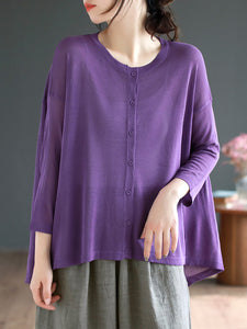 Women Casual Solid Soft Linen Knitted Button Cardigan Shirt