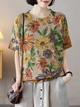 Load image into Gallery viewer, Women Summer Casual Floral Knitted O-Neck Shirt