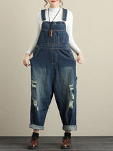 Load image into Gallery viewer, Women Summer Retro Frayed Pocket High-Waist Denim Jumpsuits