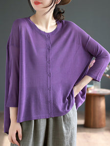 Women Casual Solid Soft Linen Knitted Button Cardigan Shirt