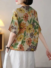 Load image into Gallery viewer, Women Summer Casual Floral Knitted O-Neck Shirt