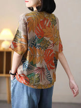 Load image into Gallery viewer, Women Summer Casual Leaf Print Loose Pullover Shirt