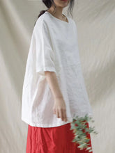 Load image into Gallery viewer, Women Summer Solid Stitching Loose Linen Shirt