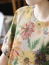 Load image into Gallery viewer, Women Summer Casual Floral Knitted O-Neck Shirt