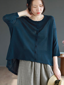 Women Casual Solid Soft Linen Knitted Button Cardigan Shirt