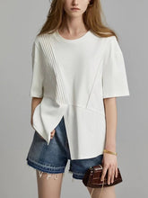 Load image into Gallery viewer, Plus Size Women Summer Casual Split Hem Pleat Spliced Solid Shirt