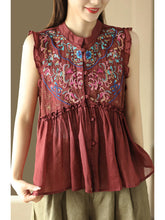 Load image into Gallery viewer, Women Vintage Embroidery Frog Agaric Lace Sleeveless Shirt