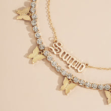 Load image into Gallery viewer, Multi-butterfly necklace women simple retro letter flash diamond collarbone necklace