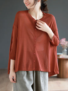 Women Casual Solid Soft Linen Knitted Button Cardigan Shirt