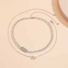 Load image into Gallery viewer, Simple double-layer geometric square pearl necklace temperament and generous metal chain neck necklace