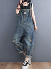 Load image into Gallery viewer, Women Summer Retro Frayed Solid Loose Denim Jumpsuits