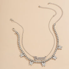 Load image into Gallery viewer, Multi-butterfly necklace women simple retro letter flash diamond collarbone necklace