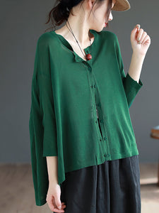 Women Casual Solid Soft Linen Knitted Button Cardigan Shirt