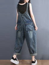 Load image into Gallery viewer, Women Summer Retro Frayed Solid Loose Denim Jumpsuits