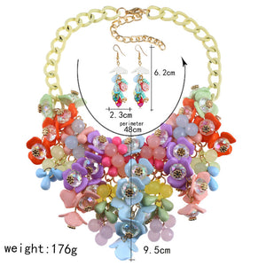 Characteristic colorful flower necklace earrings jewelry set gift lady