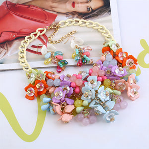 Characteristic colorful flower necklace earrings jewelry set gift lady