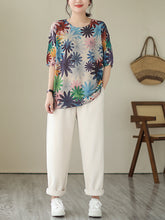 Load image into Gallery viewer, Women Summer Casual Floral Loose Knitted Shirt