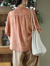 Load image into Gallery viewer, Women Spring Artsy Solid Button Embroidery Loose Ramie Shirt