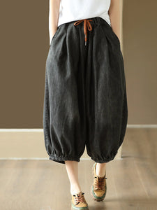 Women Summer CasuaL Solid Drawstring Pocket Denim Harem Pants