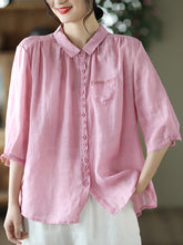 Load image into Gallery viewer, Women Spring Artsy Solid Button Embroidery Loose Ramie Shirt