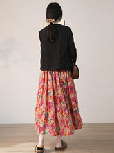 Load image into Gallery viewer, Plus Size Women Summer Artsy Flower Drwastring Ramie Skirt