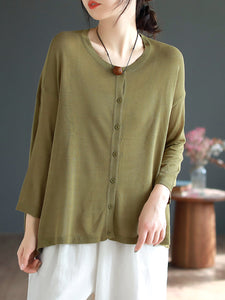 Women Casual Solid Soft Linen Knitted Button Cardigan Shirt