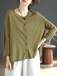 Women Casual Solid Soft Linen Knitted Button Cardigan Shirt