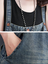 Load image into Gallery viewer, Women Summer Retro Frayed Solid Loose Denim Jumpsuits