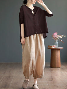 Women Casual Solid Soft Linen Knitted Button Cardigan Shirt