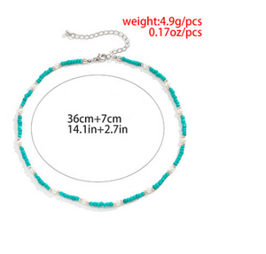 Simple Blue Fresh Style  Bead Woven Necklace Versatile