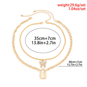 Fashion Inlaid Rhinestone Set Metal Necklace Personality Geometric Padlock Pendant Alloy Jewelry