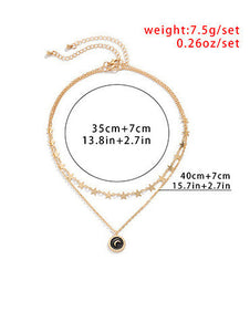 Geometric metal fine chain necklace creative star and moon drop oil pendant all-match double necklace