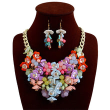 Load image into Gallery viewer, Characteristic colorful flower necklace earrings jewelry set gift lady