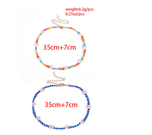 Personalized Colorful Beaded Ethnic Necklace Creative Rice Bead Woven Flower Geometric Necklace Bracelet Anklet