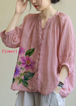 Load image into Gallery viewer, Italian Pink V Neck Button Loose Fall Half Sleeve Blouse Top