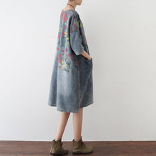 Load image into Gallery viewer, 2021 Autumn Oversize Denim Dresses Blooming Flowers Casual Denim Shirts