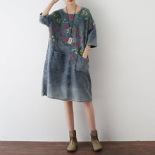 Load image into Gallery viewer, 2021 Autumn Oversize Denim Dresses Blooming Flowers Casual Denim Shirts