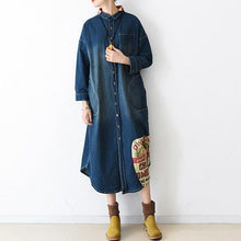 Load image into Gallery viewer, 2021 fall denim dresses plus size long patchwork denim shirt dress casual style