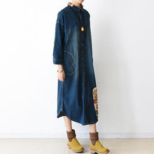 Load image into Gallery viewer, 2021 fall denim dresses plus size long patchwork denim shirt dress casual style