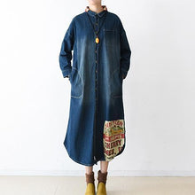 Load image into Gallery viewer, 2021 fall denim dresses plus size long patchwork denim shirt dress casual style