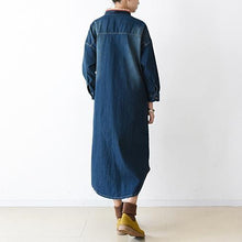 Load image into Gallery viewer, 2021 fall denim dresses plus size long patchwork denim shirt dress casual style