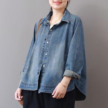 Load image into Gallery viewer, 2019 autumn new casual denim blue cotton short coats plus size lapel collar wild tops coat