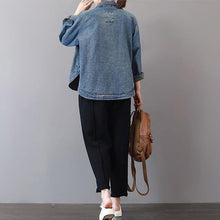 Load image into Gallery viewer, 2019 autumn new casual denim blue cotton short coats plus size lapel collar wild tops coat