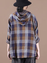 Load image into Gallery viewer, Plus Size Loose Stitching Drawstring Cotton Linen Hooded Blouse Shirt