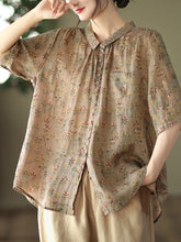 Load image into Gallery viewer, Plus Size Vintage Floral Ramie Casual Summer Women Shirt