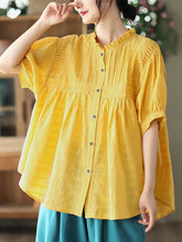 Load image into Gallery viewer, Pleated Casual Short Sleeve Cotton Women Shirt